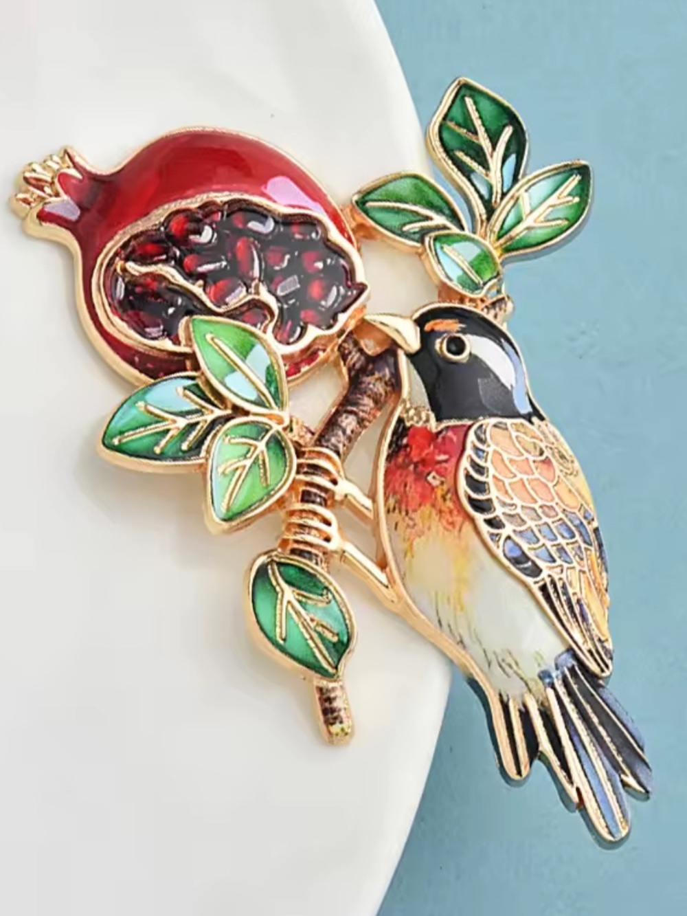Pomegranate Bird Gold Brooch